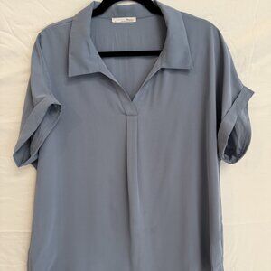 Women's Short Sleeve Chiffon Collared V Neck Blouse